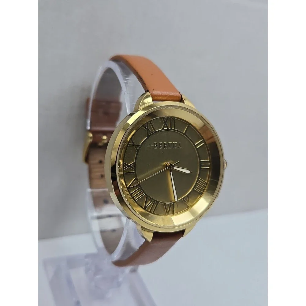 Bertha Madison Womens Gold Tone 36mm Watch Leather Classic Dress New Battery